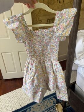 Girls Floral Smocked dress in Pastel Pink and Yellow